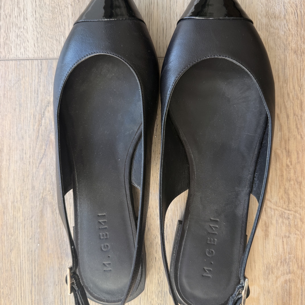 M.Gemi “Camelia” Italian Leather Cap Toe Slingbacks Black Size 37 (US 7)